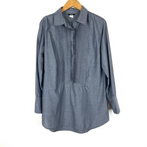 J Crew Cambray Tunic sz M Pin Tucks Long Shirt Office Business Casual Career